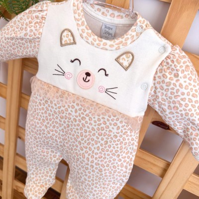 Macacão Malha Trape Zape - Oncinha - Off White e Rose com Areia